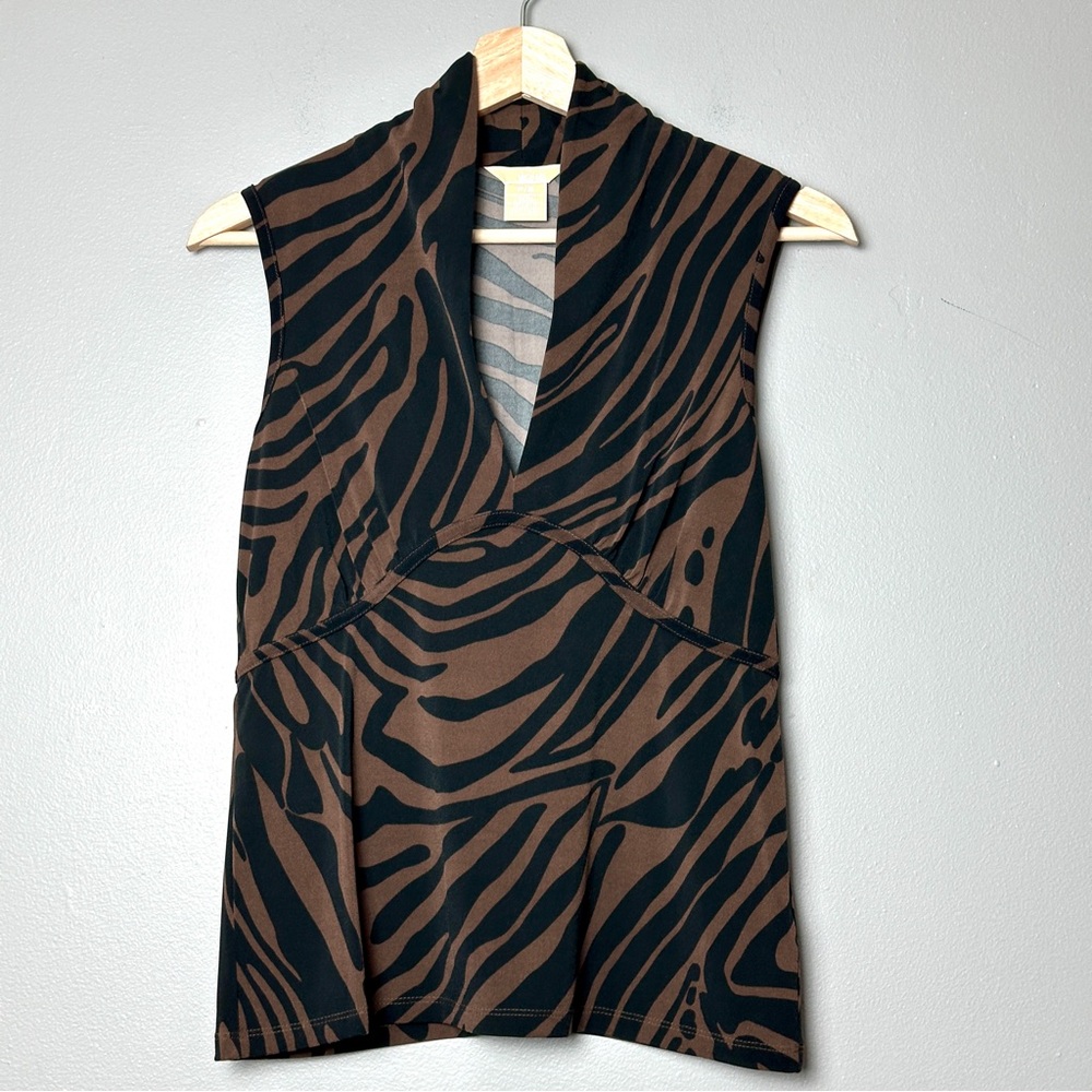 Michael Kors Brown and Black Zebra Print Sleeveless Blouse Size Petite Small